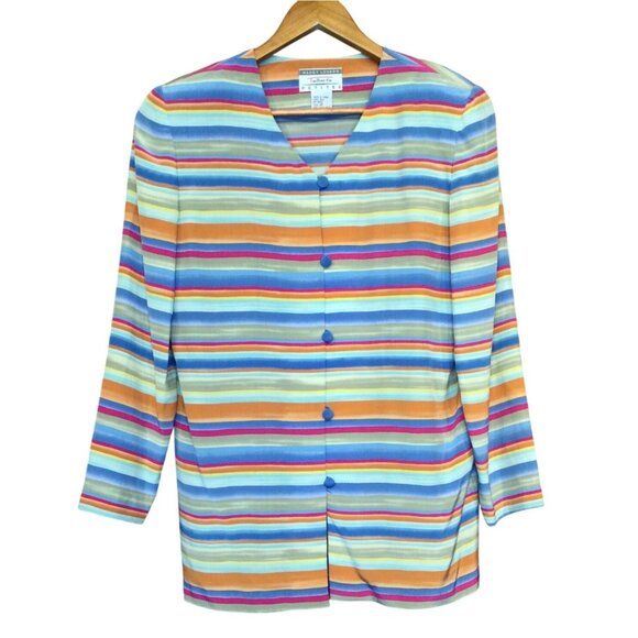 Vintage Maggy London X Talbots Petites Size 10 Silk Jacket Blazer Blouse Striped - Picture 1 of 6